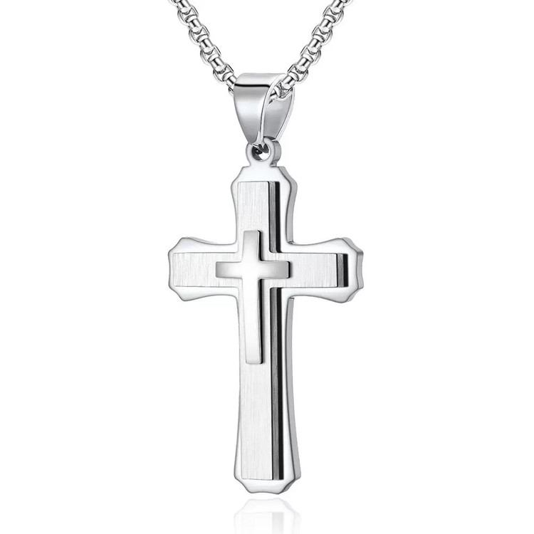 (RC119) TITANIUM STEEL GEOMETRIC CROSS