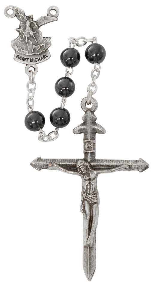 (P568F) 6MM HEMATITE ST. MICHAEL ROSAR
