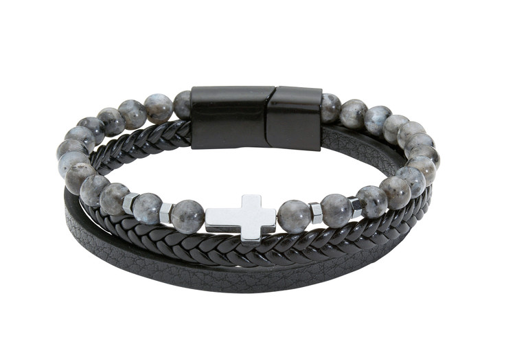 (BR299) MEN'S LEATHER LABRADORITE BRAC