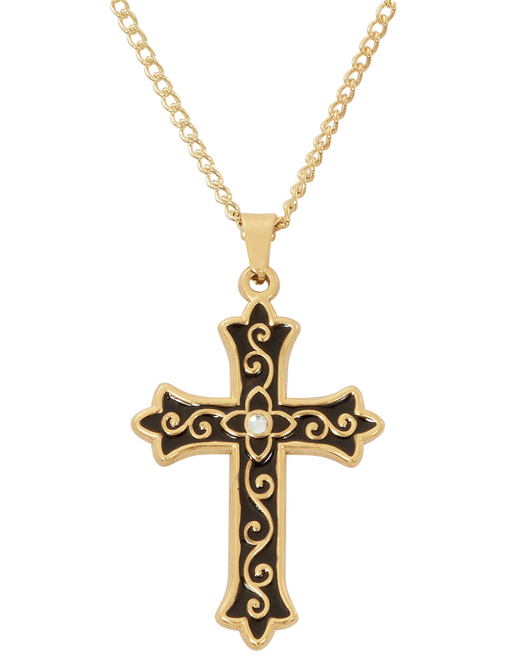 (H114) GP BLACK & CRYSTAL CROSS, 18" 