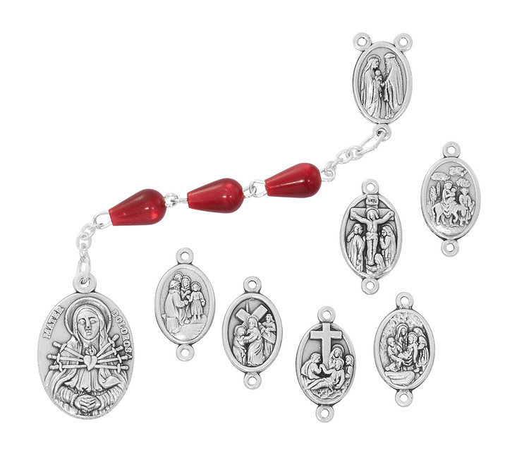 (P143F) RED TEAR DROP 7 SORROWS ROSARY
