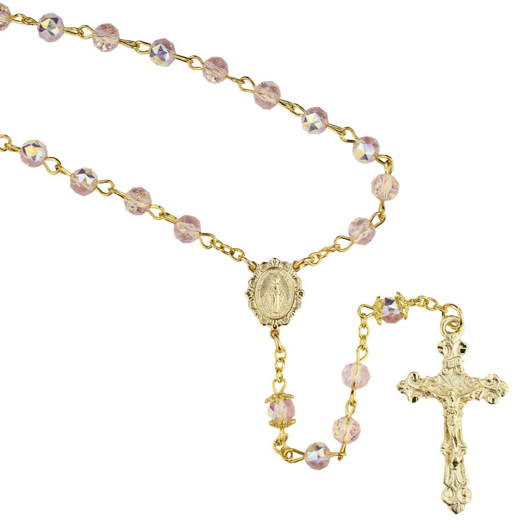 (R1037HF) GP 6MM PINK AB TIN CUT ROSARY