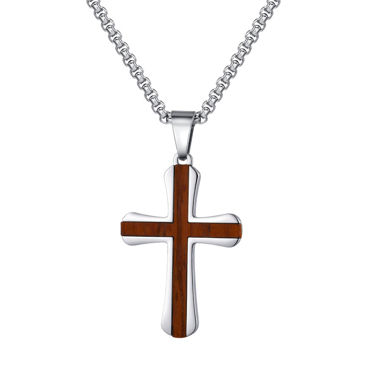 (RC124) TITANIUM STEEL CROSS W/WOOD IN