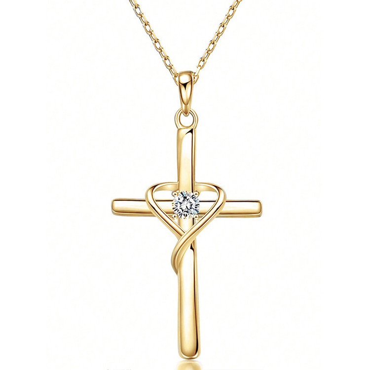 (H126) 18KT CROSS WITH HEART & STONE