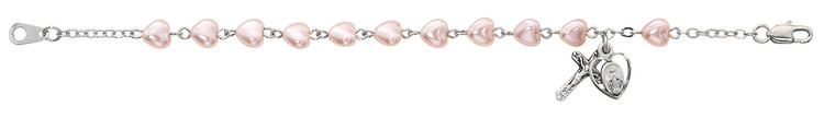 (BR173WM) SS 6 1/2" PINK HEART BRACELET