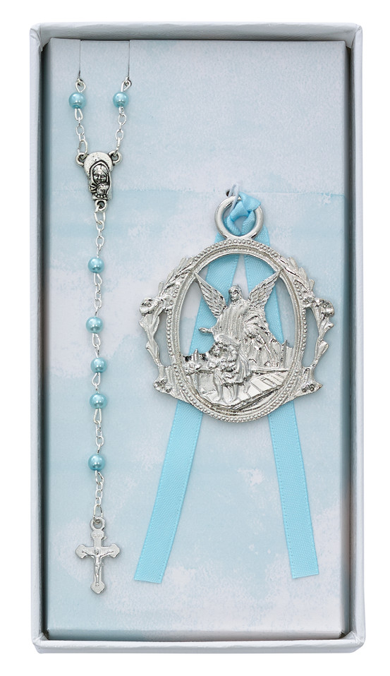 (BS16) BLUE ROSARY & CRIB MEDAL