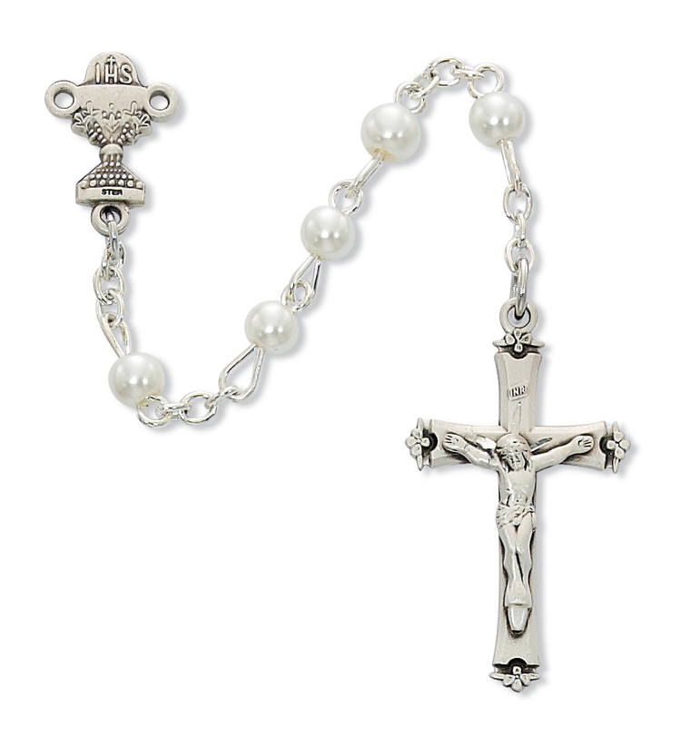 (C17RW) 5MM WHITE PEARL COMM ROSARY