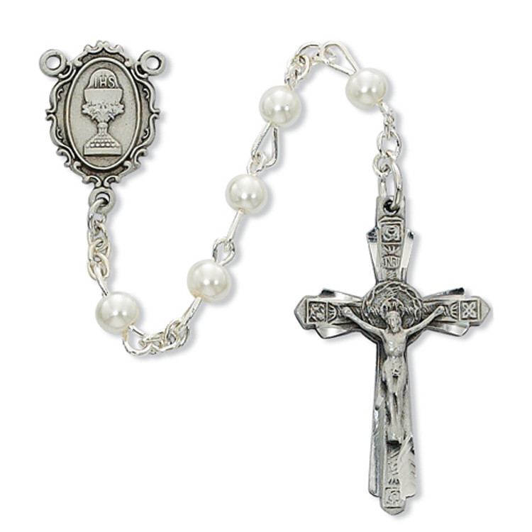 (C46DW) 5MM WHITE PEARL COMM ROSARY