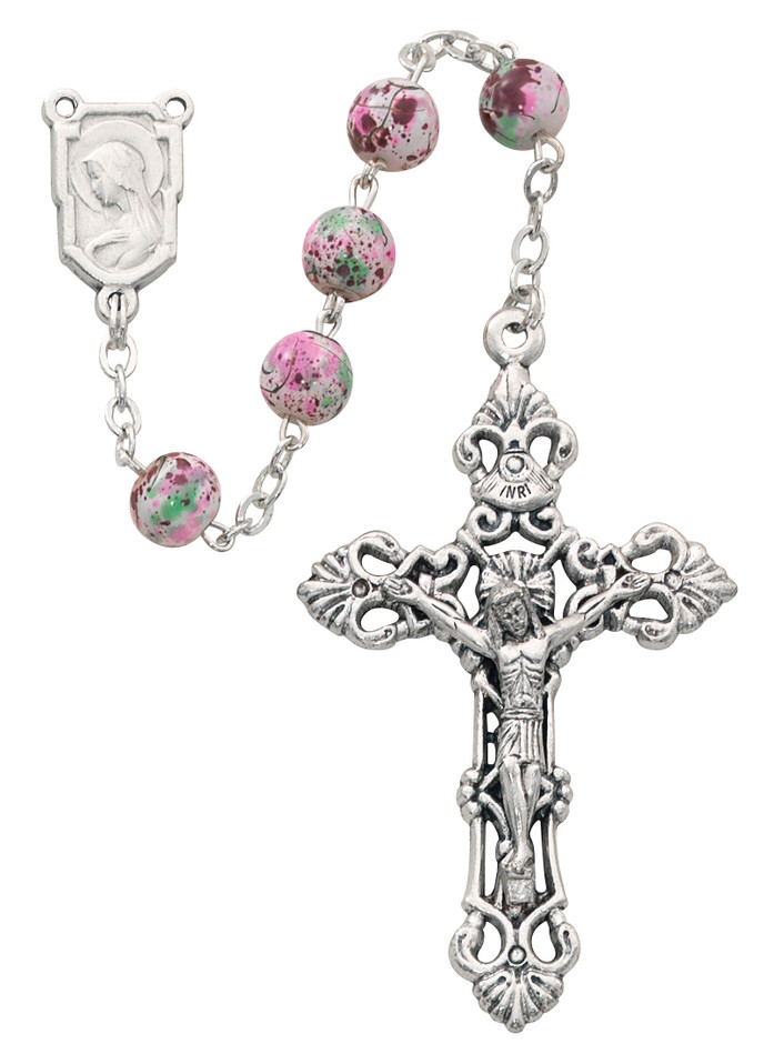 (619R) 7MM WHITE CLOISSONNE ROSARY