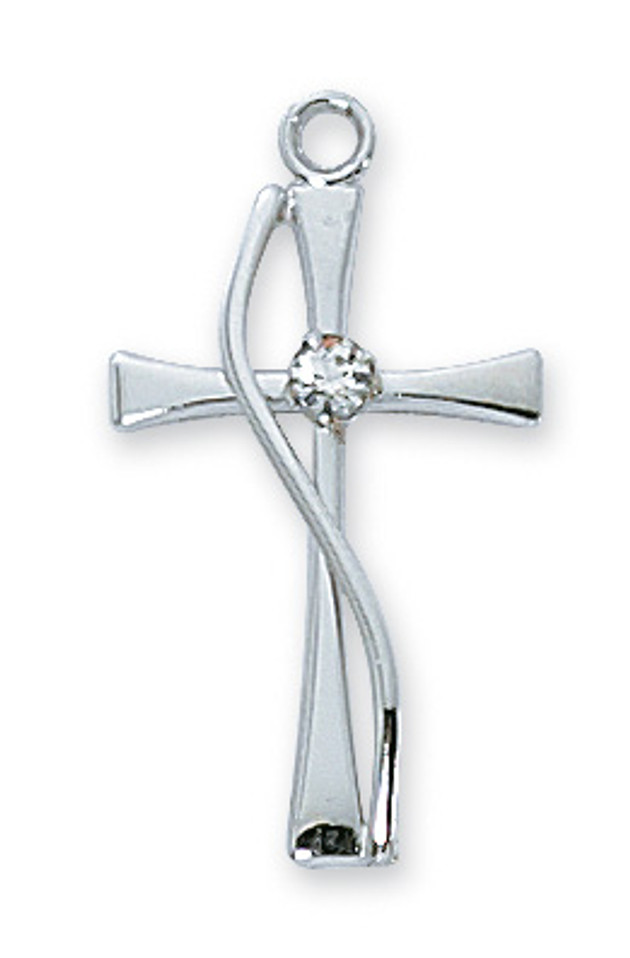 (L8012) 18" CH SS CROSS W/STONE