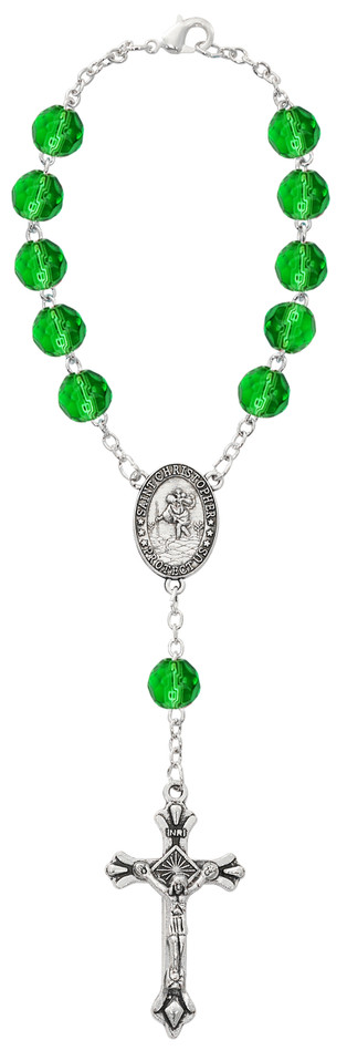 (699C) PERIDOT/AUG AUTO ROSARY/CARD