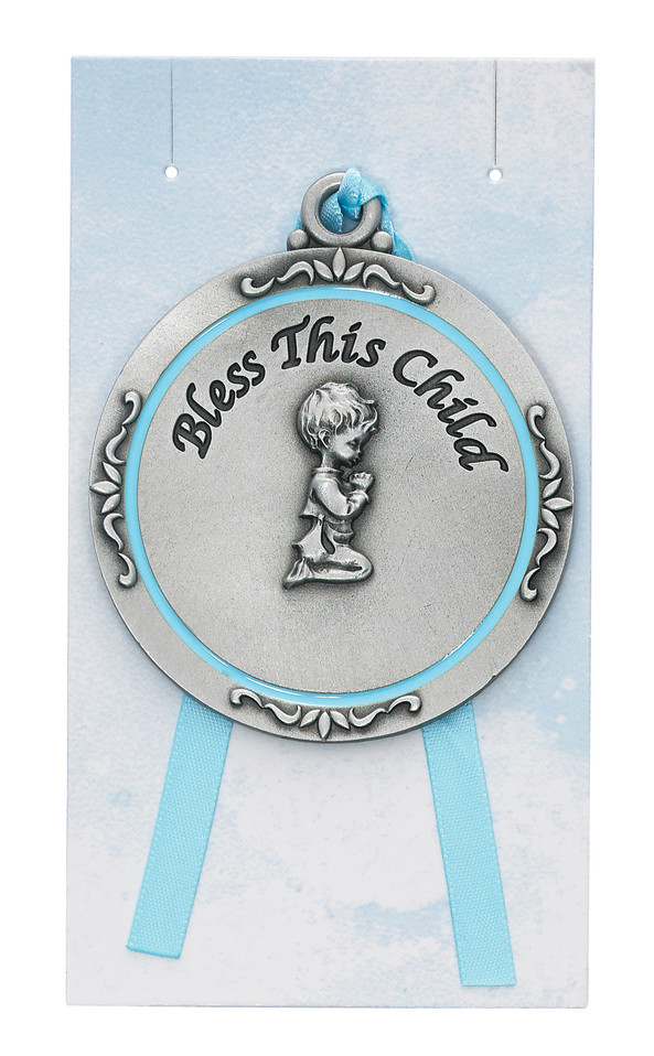 (PW12-B) BOY CRIB MEDAL W/BLUE EPOXY ON