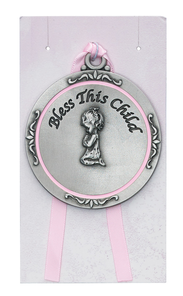 (PW12-P) GIRL CRIB MEDAL W/PINK EPOXY