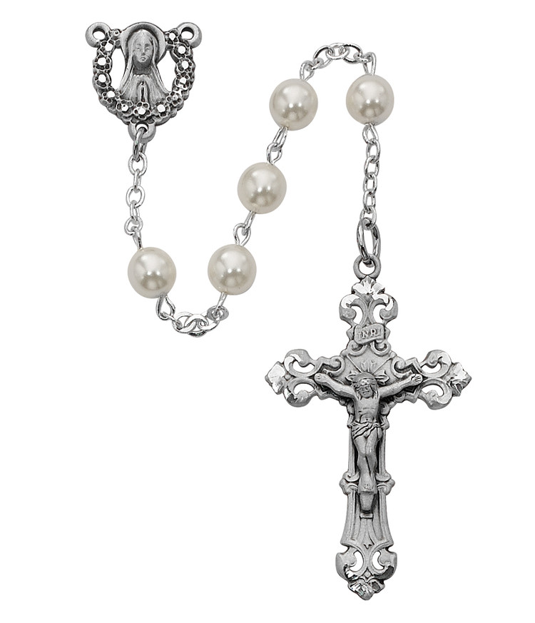 (R274LF) SS 6MM PEARL ROSARY