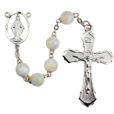 (R275RF) 8MM MOTHER OF PEARL ROSARY
