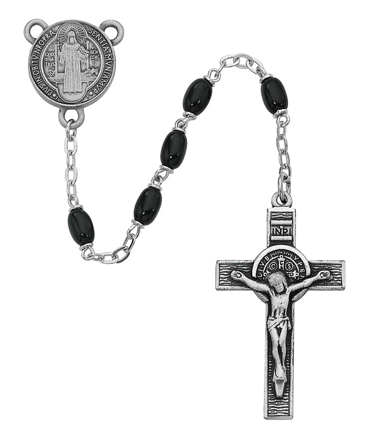 (R365DF) 4X6MM BLACK ST BENEDICT ROSARY