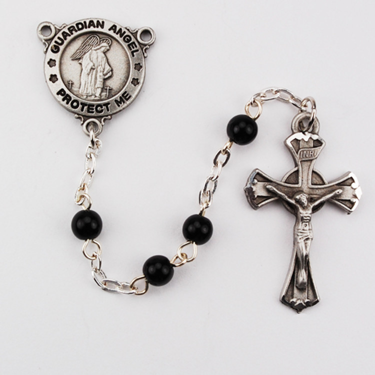 (R374DG) BLACK GUARDIAN ANGEL ROSARY