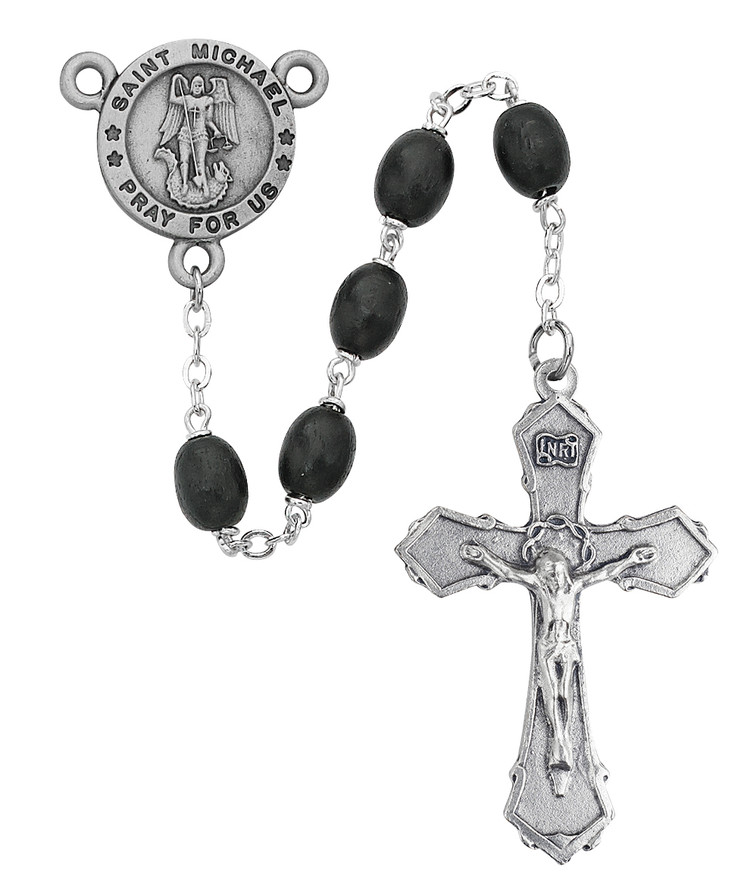 (R377DF) 6X8MM BLK ST MICHAEL ROSARY