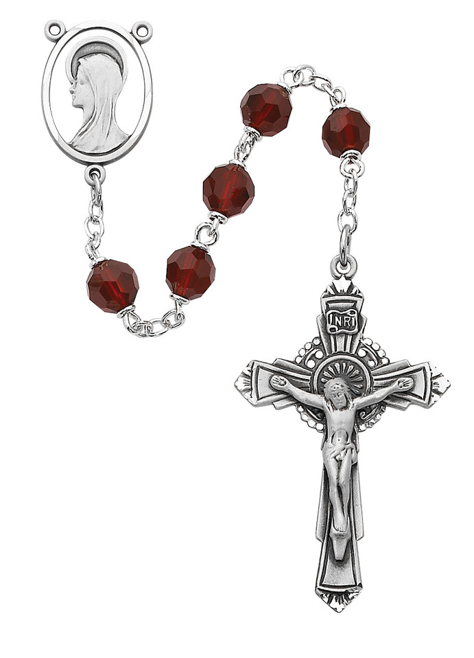 (R402LF) SS 7MM GARNET TINCUT ROSARY
