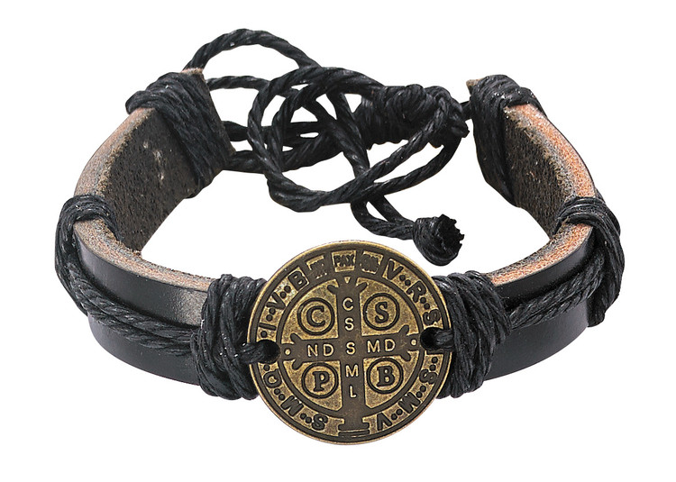 (BR563) LEATHER ST. BENEDICT ROPE BRAC