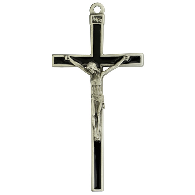 (73-40) 5" BLACK ENAMEL CRUCIFIX, BOX