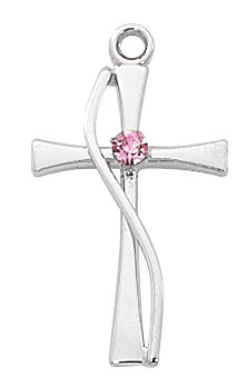 (L9169) 18" CH SS CROSS W ROSE STONE