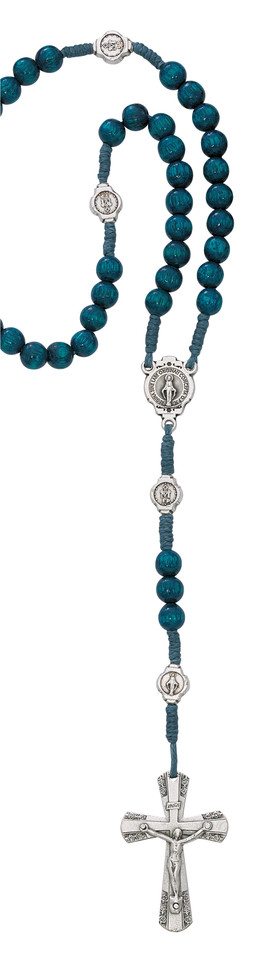 (P263R) BLUE WOOD CORD MIRAC ROSARY