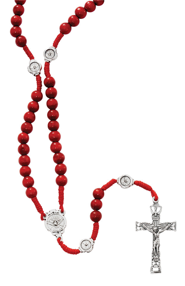 (P265X) RED WOOD CORD H.S. ROSARY