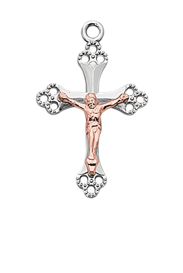 (L9206) 18" SS 2TONE ROSE GOLD CROSS