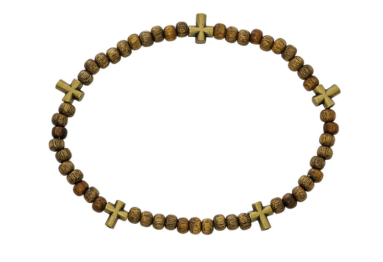 (BR895C) BROWN WOOD CROSS STRETCH BRAC
