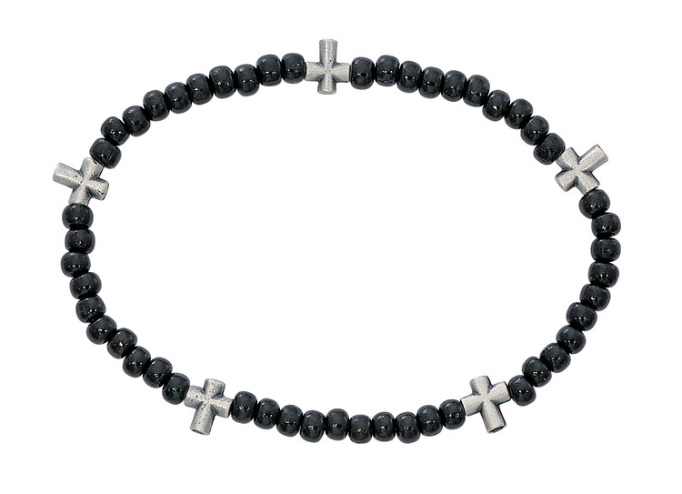 (BR896C) BLACK WOOD CROSS STRETCH BRAC