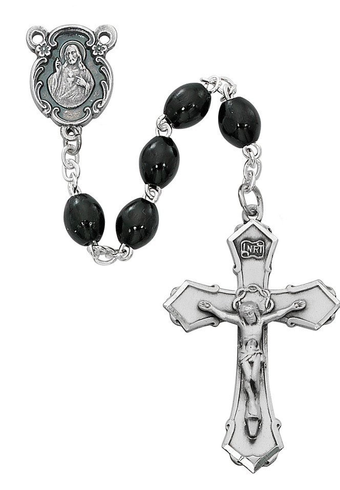 (P356C) 4X6 MM BLACK WOOD ROSARY CARDE