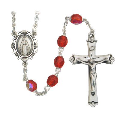 (875L-RUF) SS 6MM RUBY/JULY ROSARY