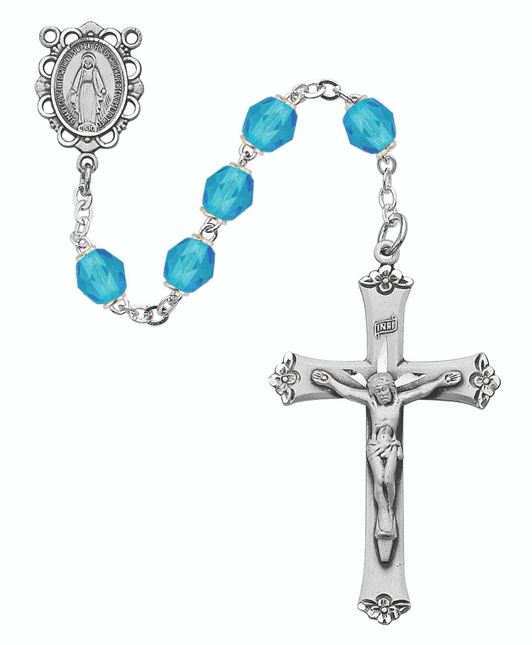 (875L-AQF) SS 6MM AQUA/MARCH ROSARY