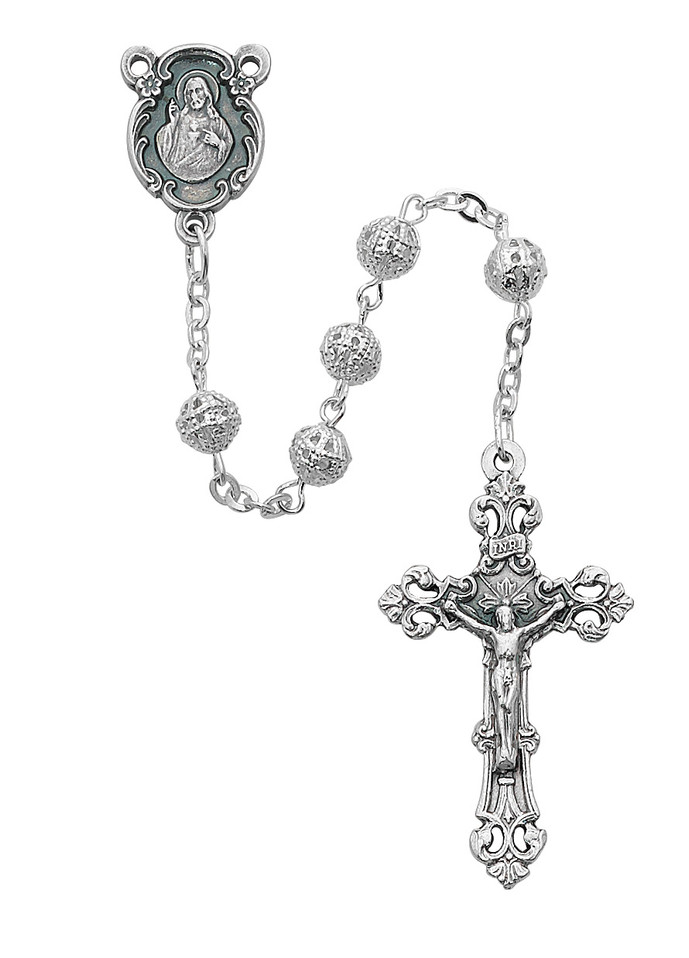 6MM SILVER FILAGREE ROSARY DELUXE BOX