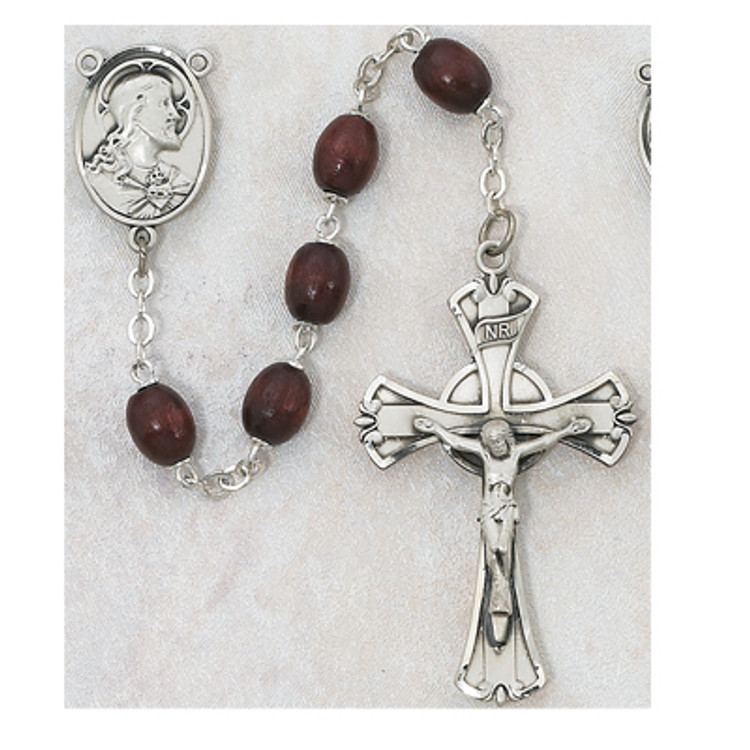 (600LF) SS 6X8MM BROWN WOOD ROSARY