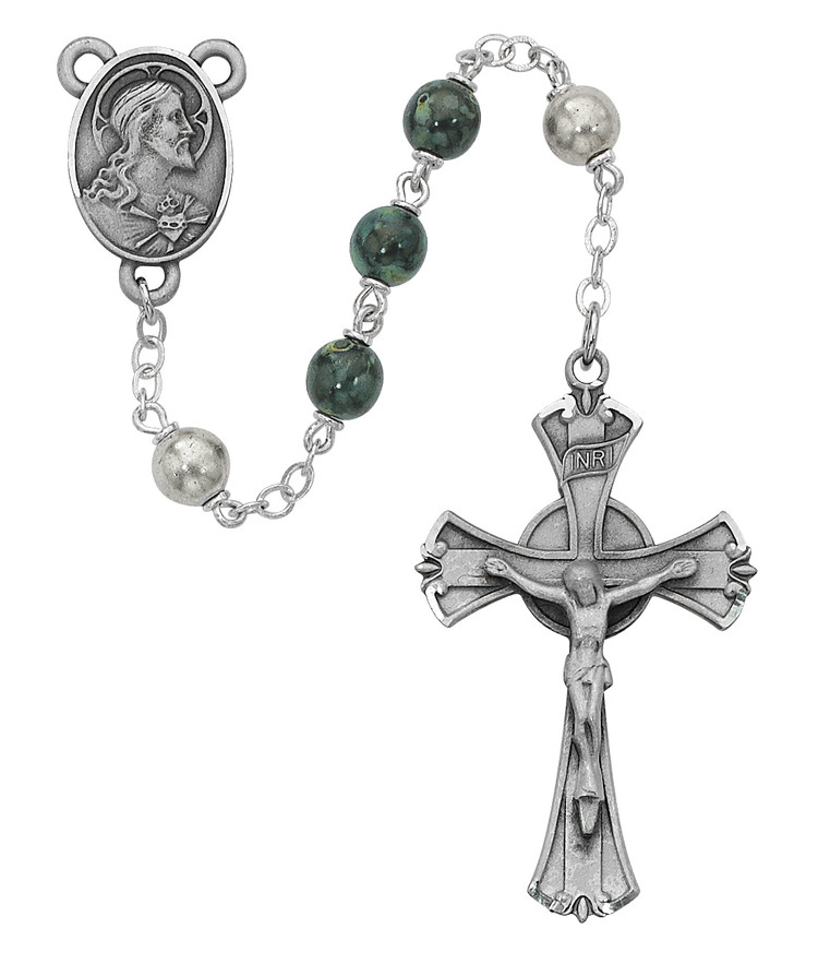 (587DF) 7MM GREEN/BLACK ROSARY