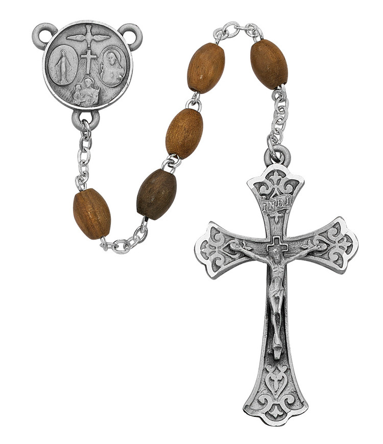 (172LF) SS 5X7MM OLIVE WOOD ROSARY
