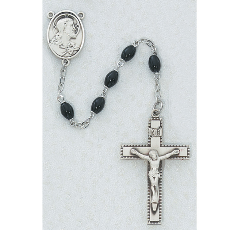 (605DF) 4X6MM BLACK GLASS ROSARY