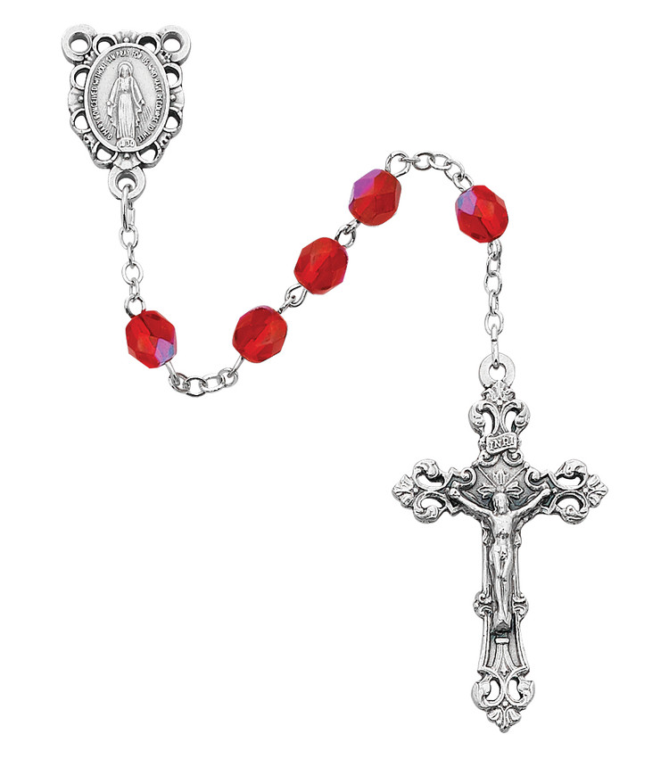 (R391-RUG) 6MM RUBY/JULY ROSARY, BOXED