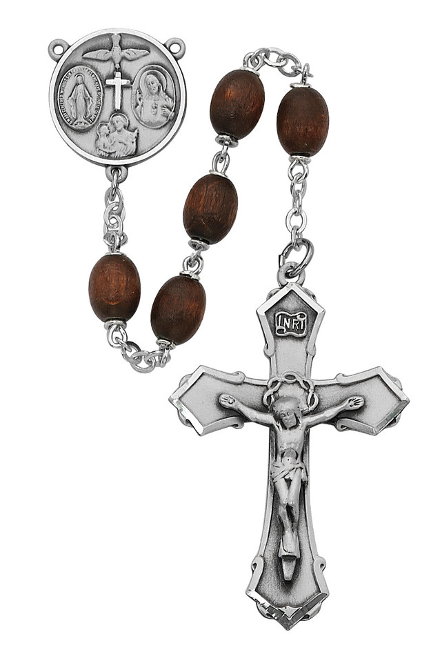 (139L-BRF) SS 6X8MM BROWN WOOD ROSARY