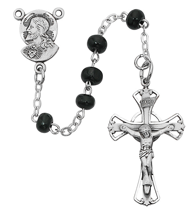 (159D-BKG) 5MM BLACK GLASS ROSARY