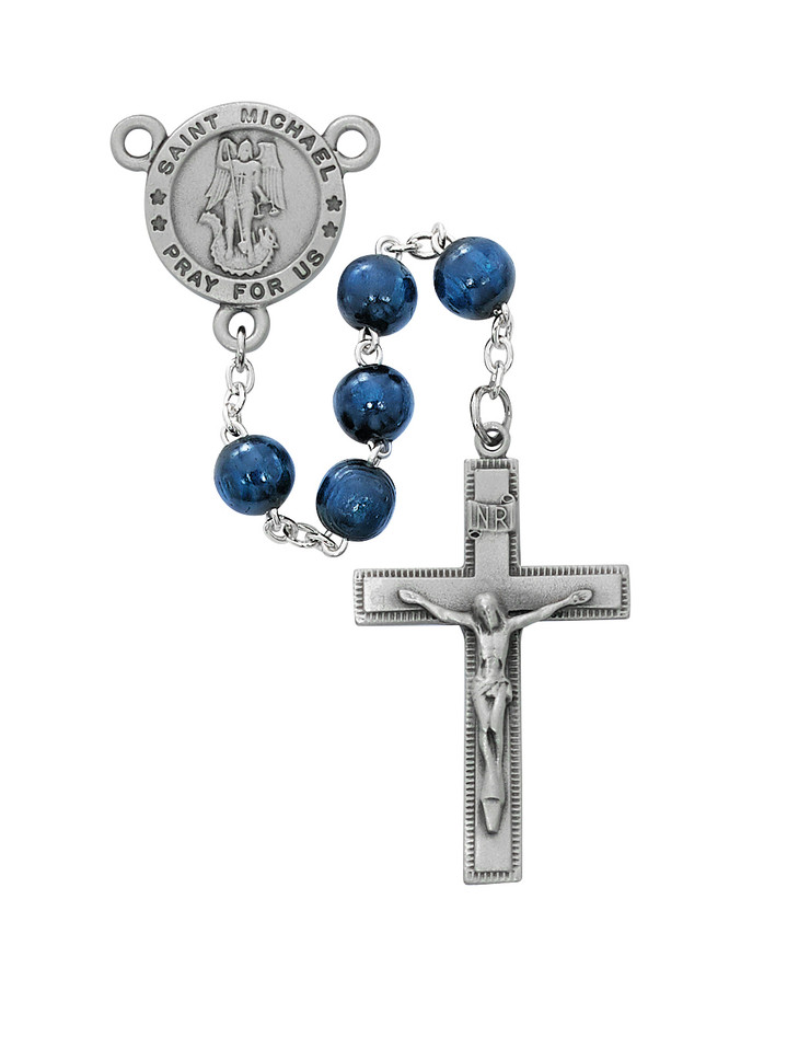 (R739F) 8MM BLUE ST MICHAEL ROSARY BOX
