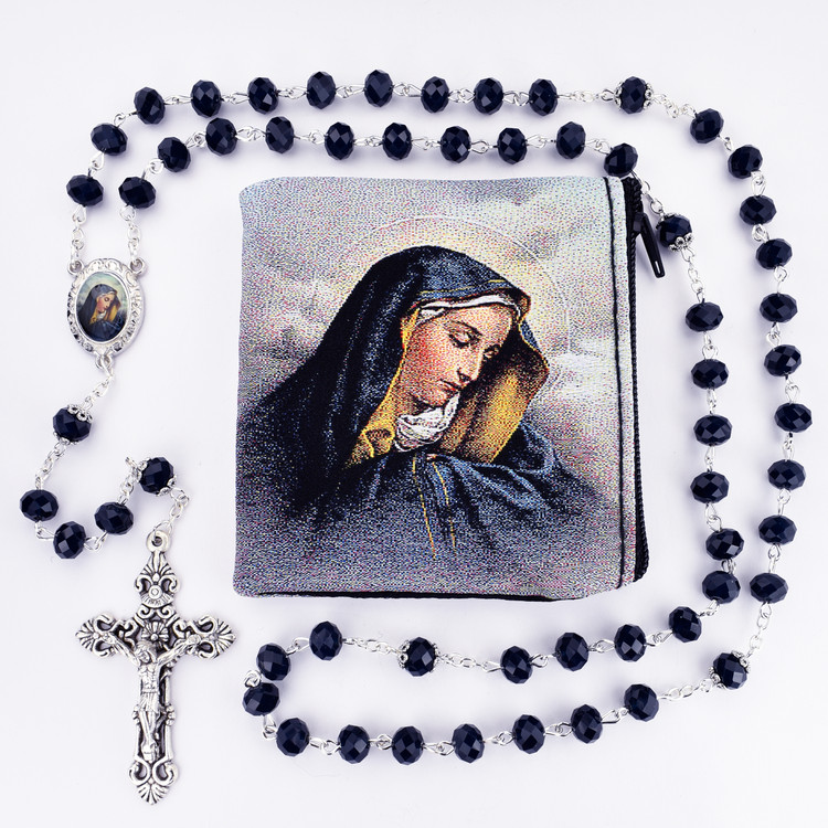 (P401RP) O.L. SORROW ROSARY & POUCH 