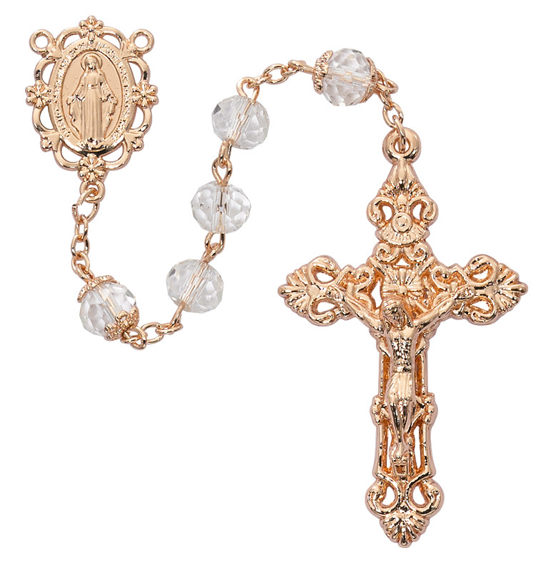 (P384C) 8MM CRYSTAL ROSE GOLD ROSARY