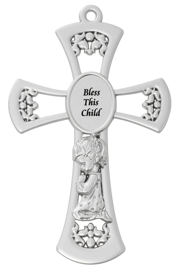 (73-13) 6" PEWTER BABY GIRL CROSS
