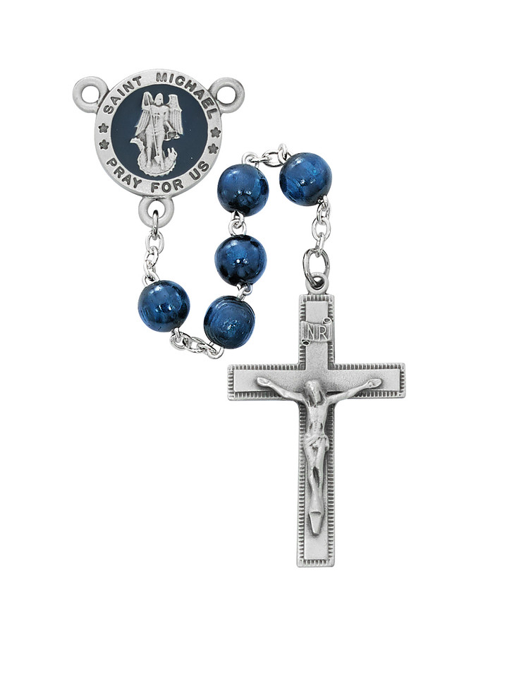 (R772F) 8MM BLUE ST MICHAEL ROSARY BOX