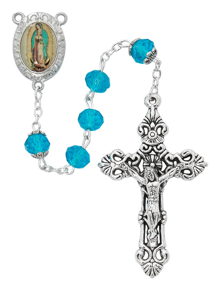 (P399C) AQUA CRYSTAL GUADALUPE ROSARY 