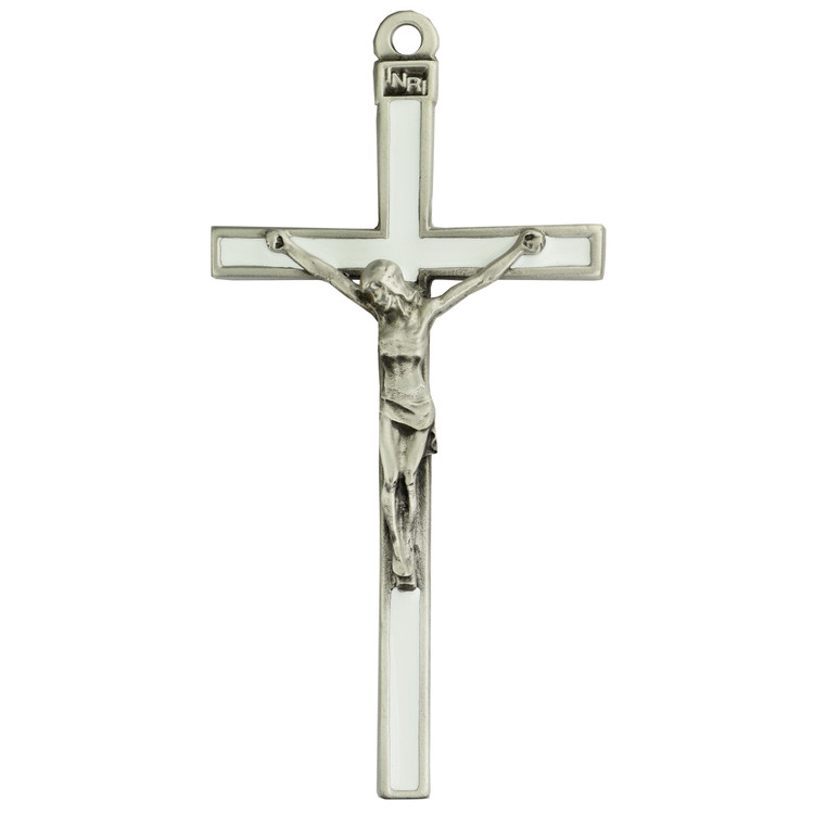 (73-37) 5" WHITE ENAMEL SILVERCRUCIFIX