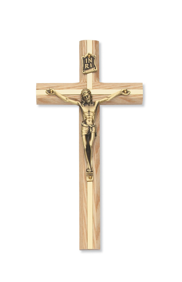 (79-00487) 8" OAK CRUCIFIX W/GOLD INLAY